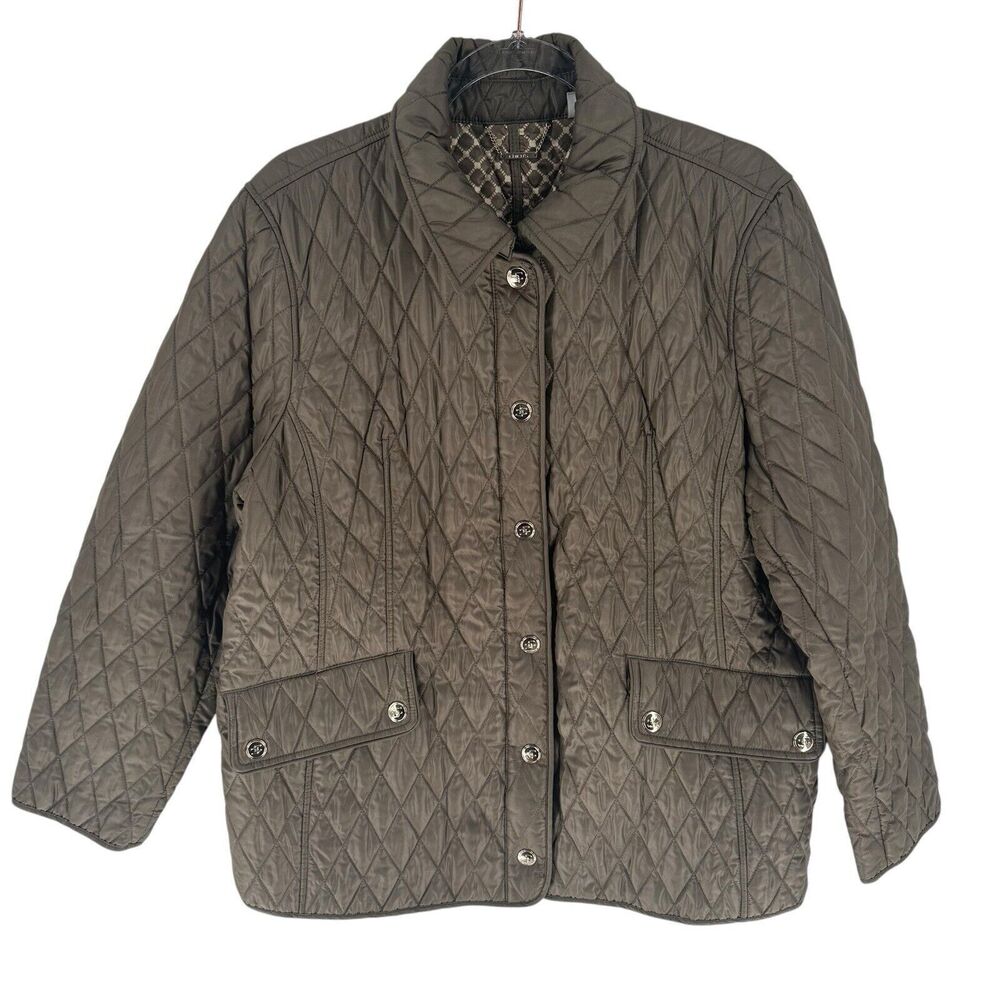 Chicos 3 Quilted Jacket Womens 16 Green Chore Barn Field Front Pockets Classic